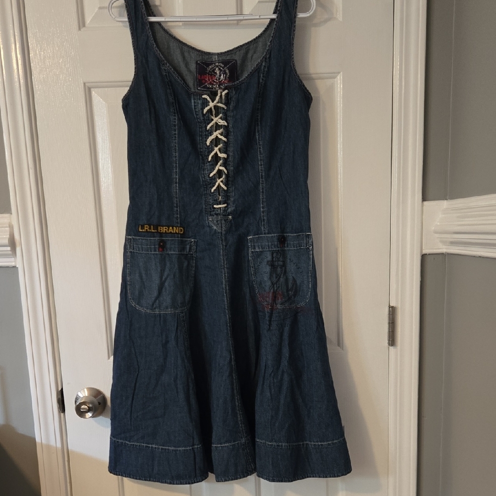 Denim Sleeveless Dress with Lace-Up Front